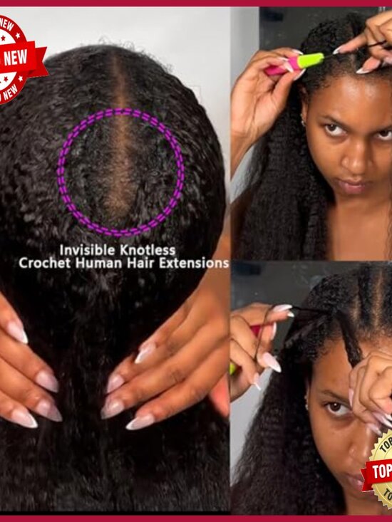 18 Inch Kinky Straight Human Hair Crochet Extensions Knotless Pre-Separated main image 4